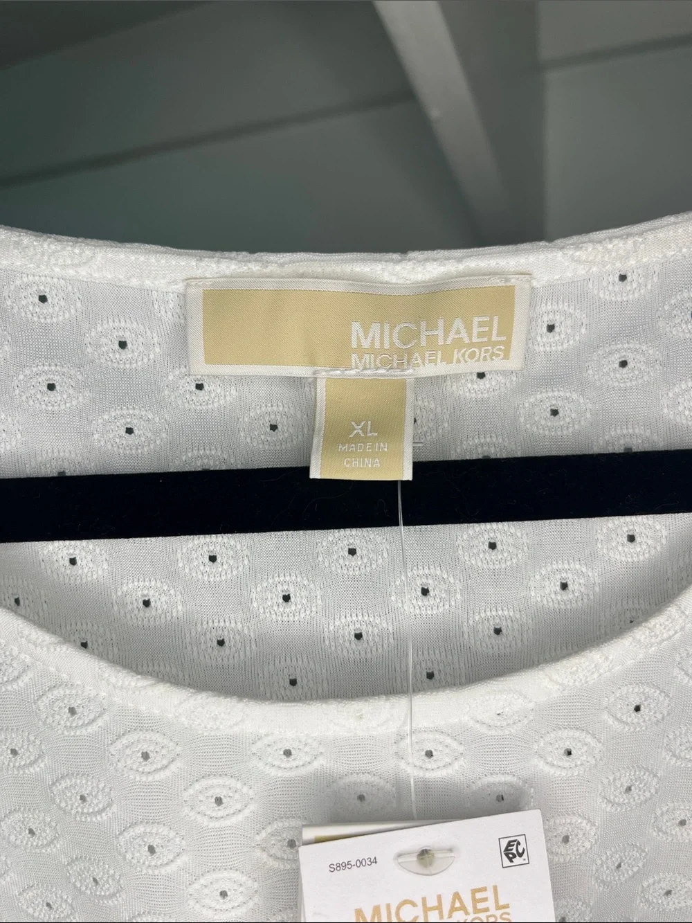 Michael Kors White Eyelet Long Sleeve Top with Smocked Hem